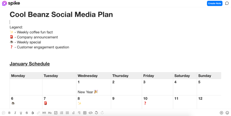 Social Media Planning Note