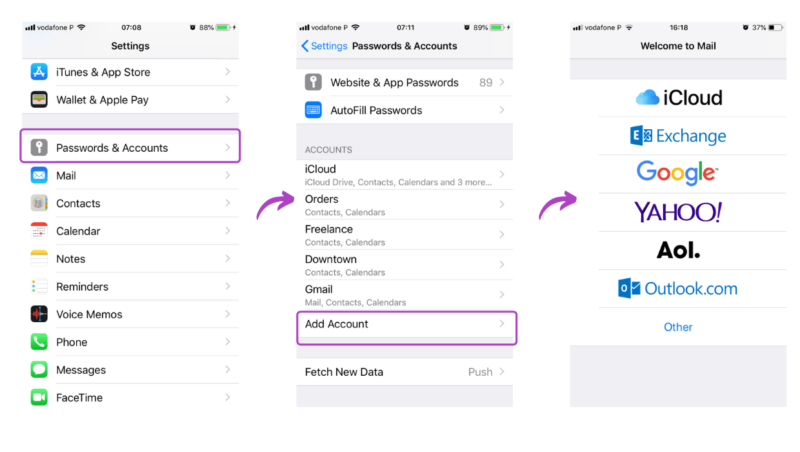 how to add email to iphone
